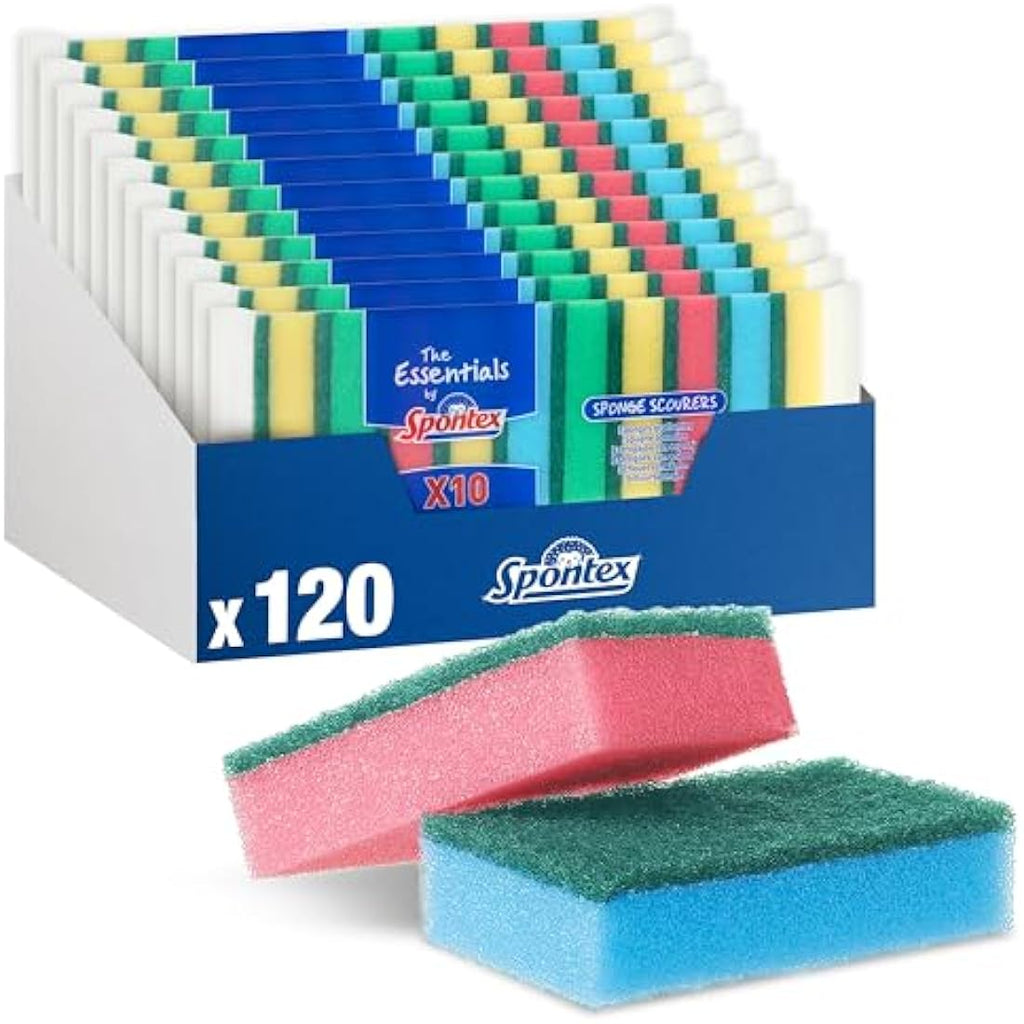 Spontex Essentials Washing Up Sponge Scourers - 120 Pack Bulk Set