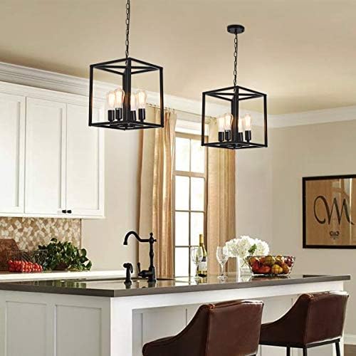 Jolof Store Industrial Metal Cage Chandelier – 4-Light Farmhouse Pendant