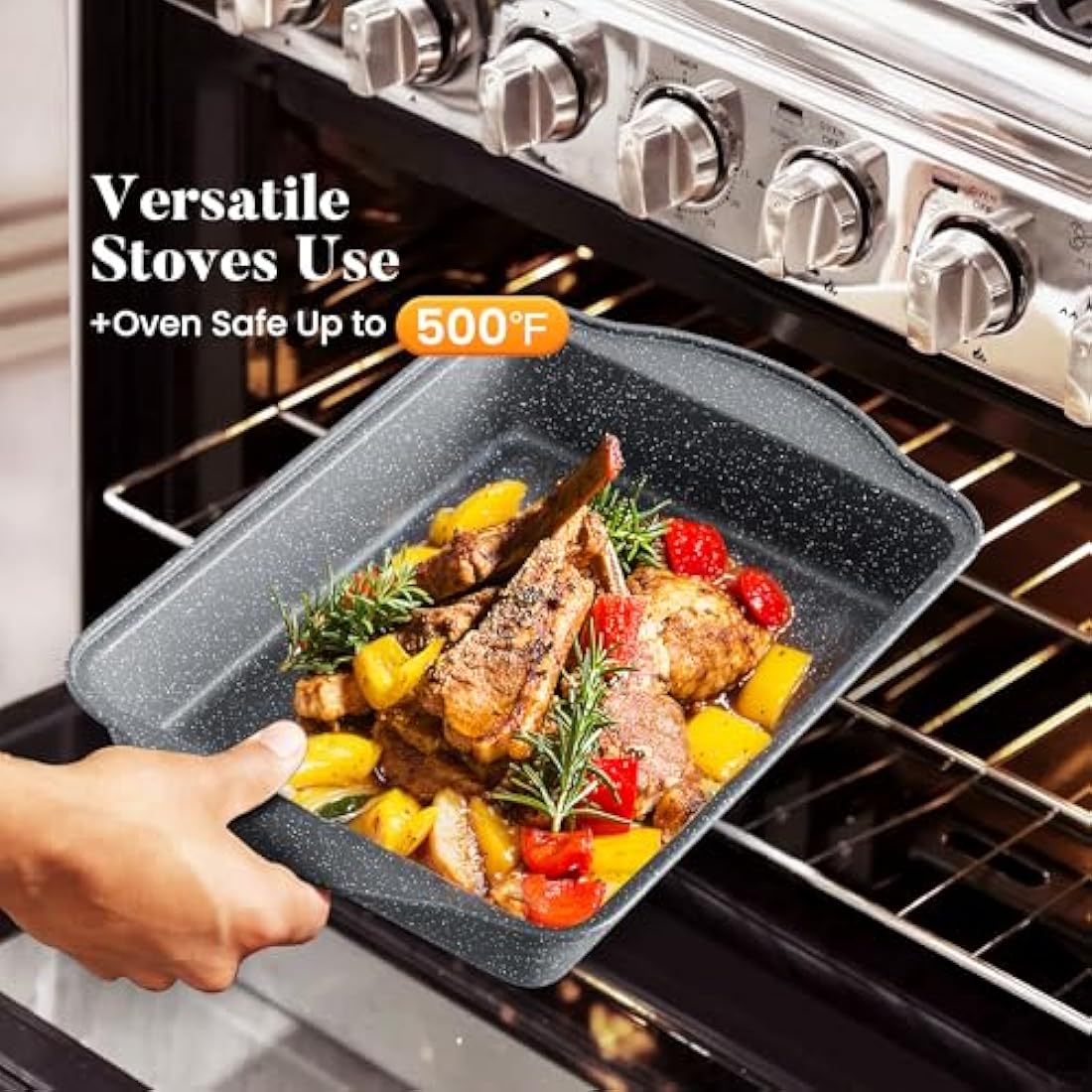 Kitchen Academy 17-Piece Nonstick Induction Cookware Set – Gray Granite