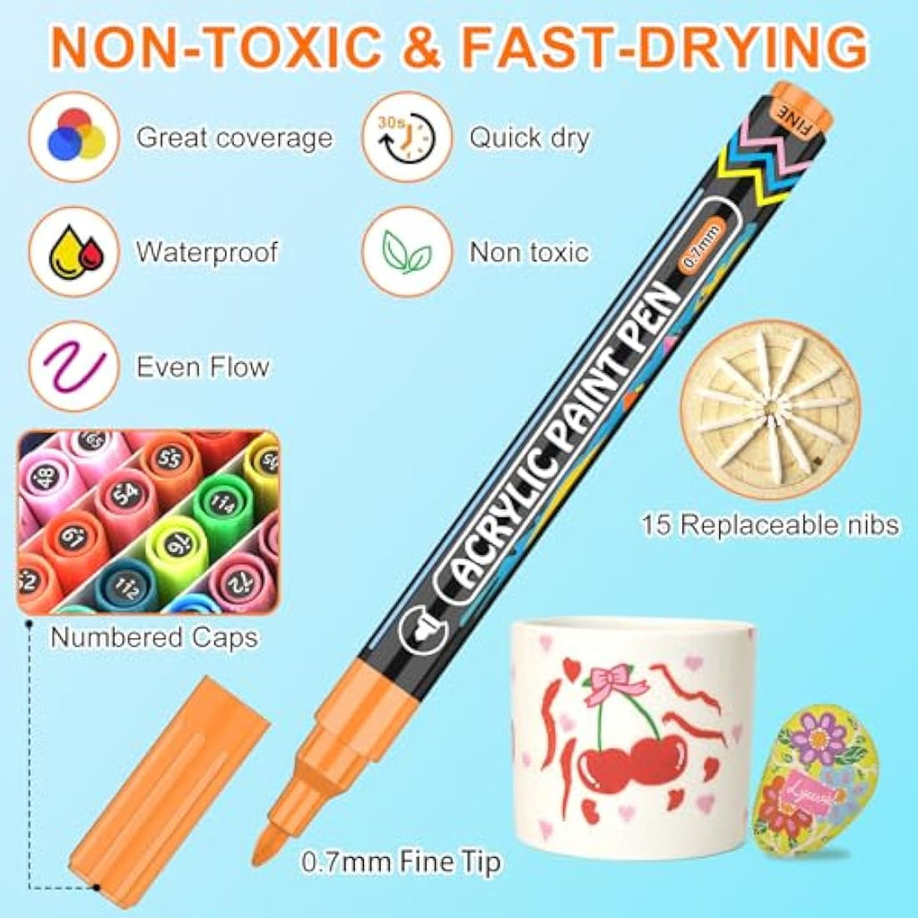 Lyuvie 168 Colors Acrylic Paint Pens | 0.7mm Extra Fine Tip Markers