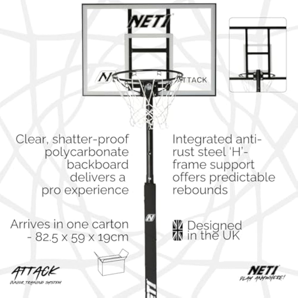 NET1 Attack Youth Portable Basketball Hoop | Adjustable 2.0m-2.6m