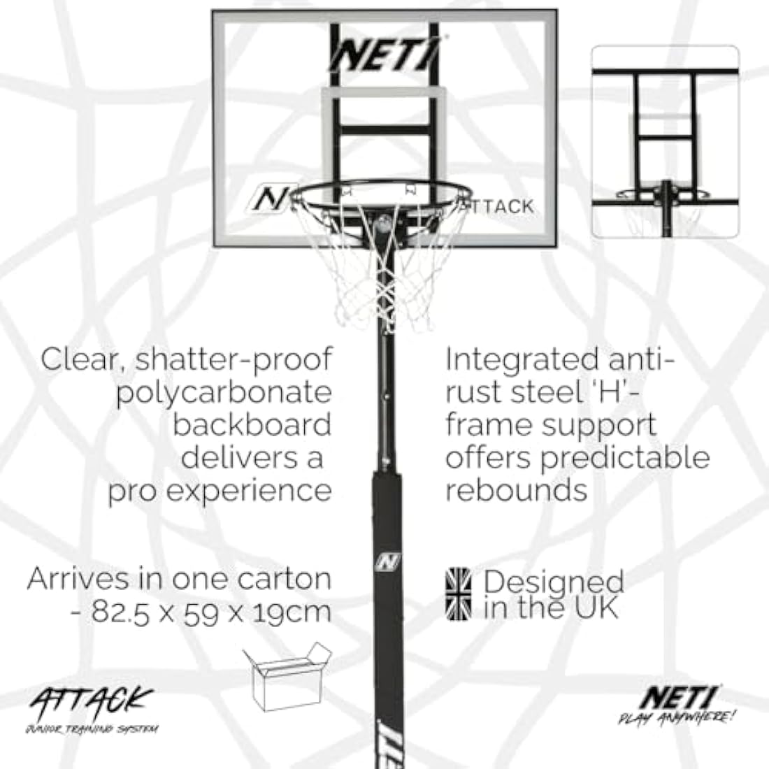 NET1 Attack Youth Portable Basketball Hoop | Adjustable 2.0m-2.6m