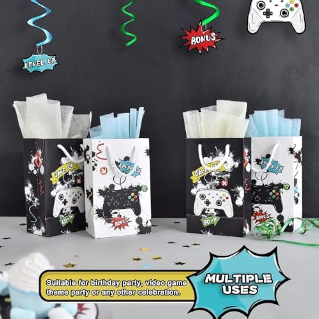 WERNNSAI Video Game Party Favor Bags | 16 PCS Gaming Goodie Bags with Handle