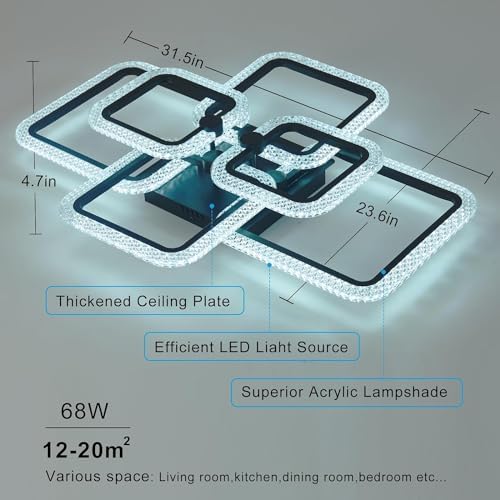 HiHiHomy Modern LED Ceiling Light | Dimmable 6-Square Flush Mount Lamp