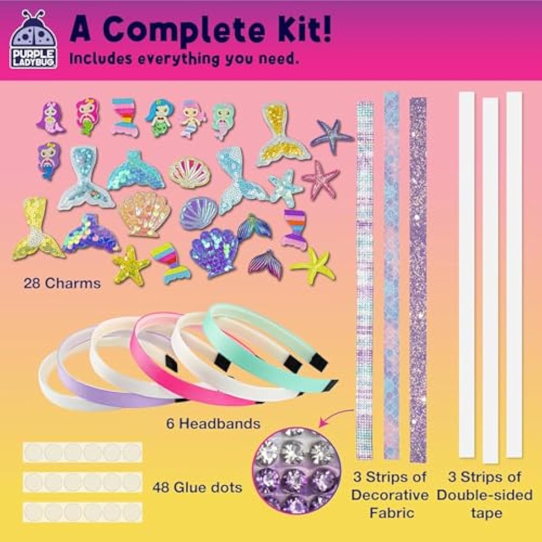 Purple Ladybug DIY Mermaid Headband Making Kit for Girls - 6 Pack