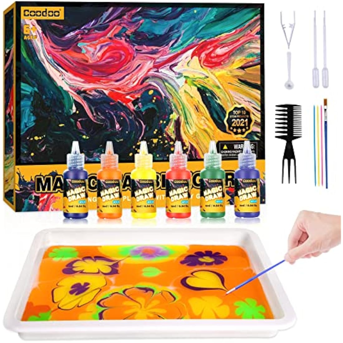 Water Marbling Paint Kit – 6 Color Arts and Crafts for Kids