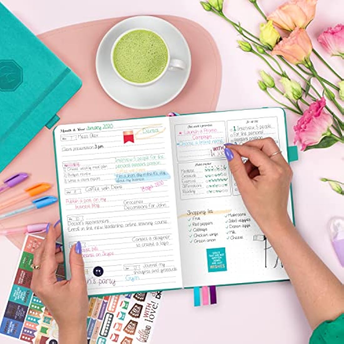 GoGirl Undated A5 Weekly Planner – Eco-Leather Goal Organizer, Turquoise