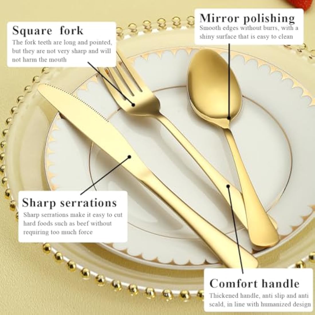 Gold Cutlery Set – 60-Piece Stainless Steel Flatware for 20