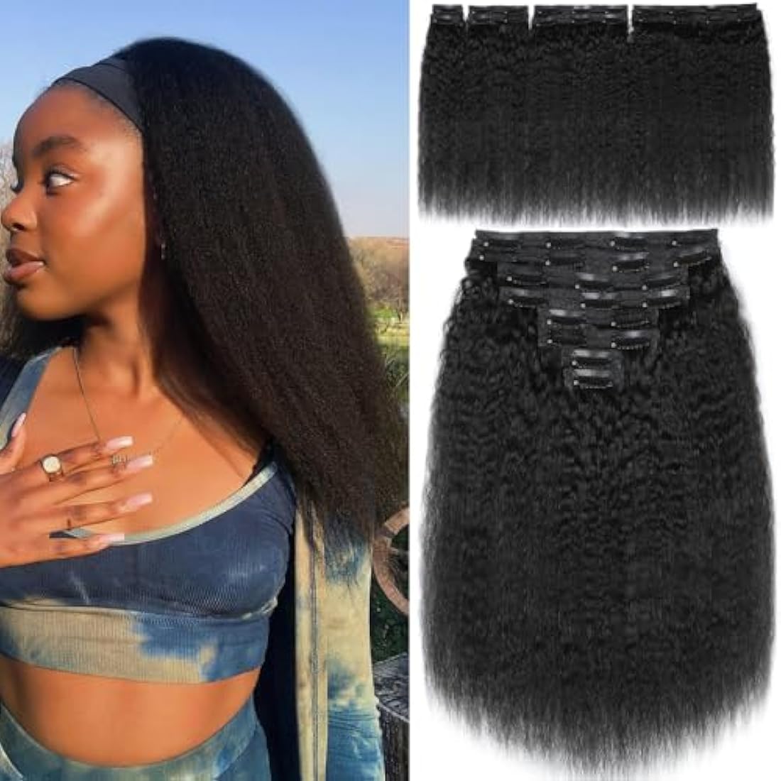 Kinky Straight Clip-in Human Hair Extensions - 14 Inch
