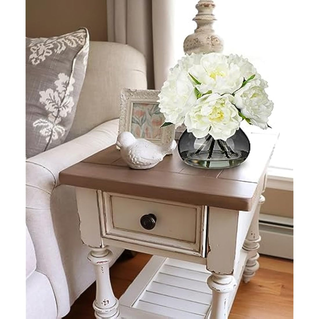 Oairse Real Touch Artificial Peony Flowers in Glass Vase with Faux Water