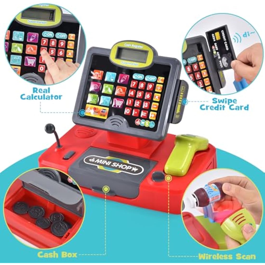 Kids Cash Register Toy Set with Shopping Trolley & Scanner