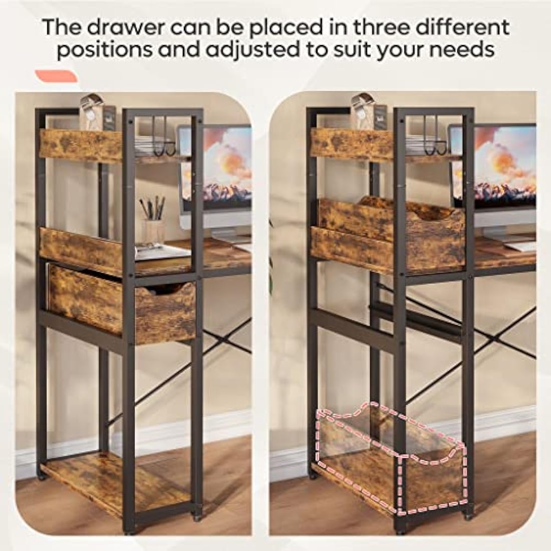 Bestier 120cm Corner Computer Desk with Drawer and Storage Shelves