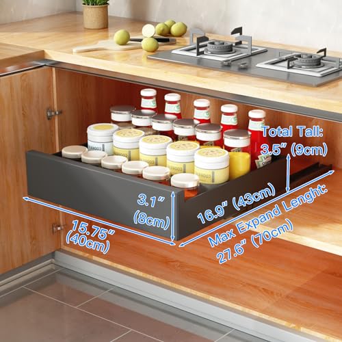 SAYZH Pull Out Cabinet Organizer | No-Drill Sliding Kitchen Drawer - Black