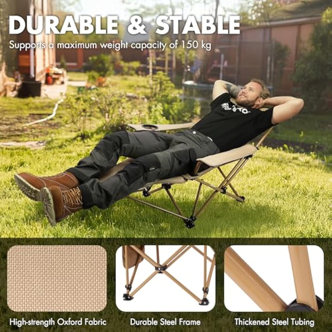 VILLEY Reclining Camping Chair | Portable 2-in-1 Lounge with Footrest