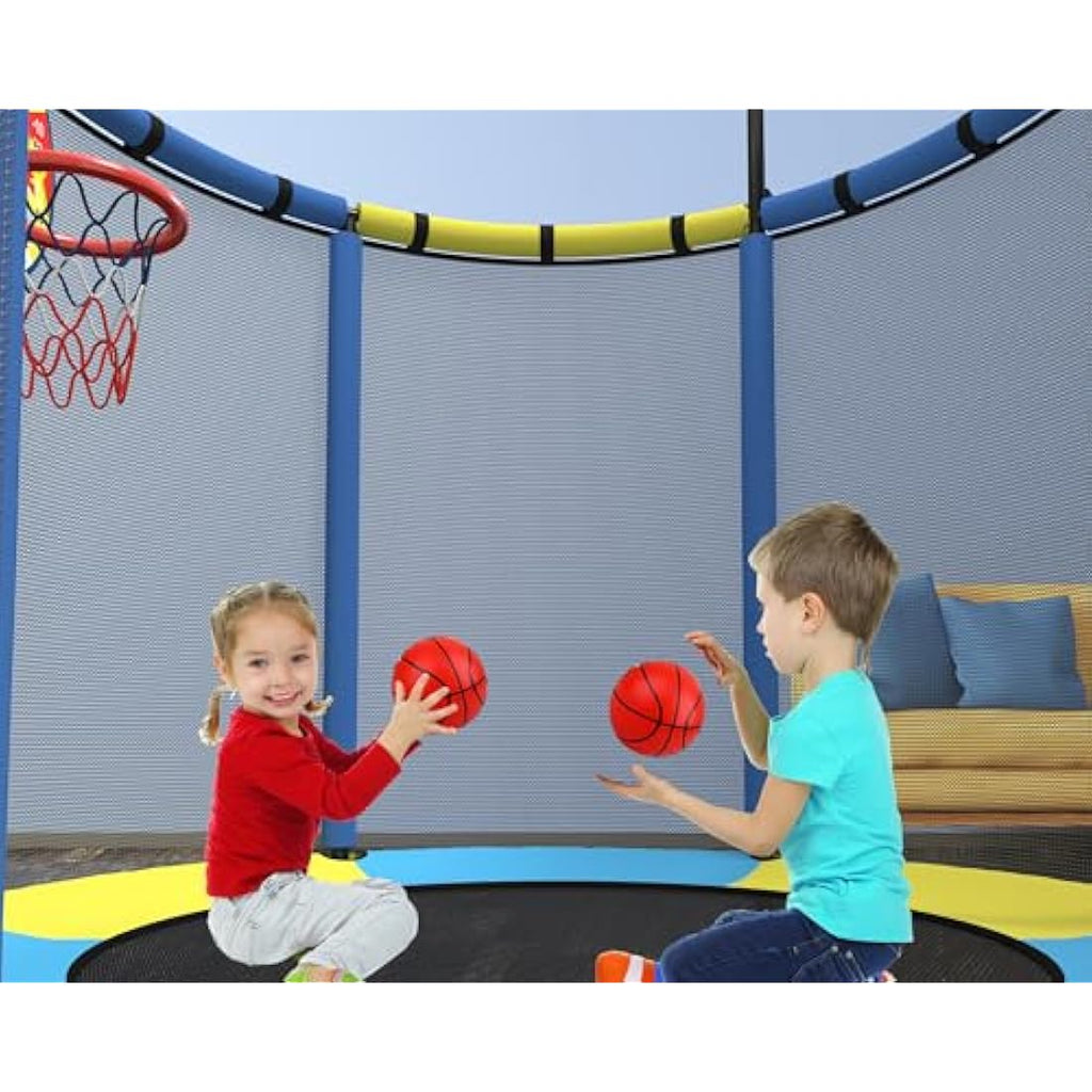 Jolof Store Kids Trampoline with Basketball Hoop, Swing & Pull Rings