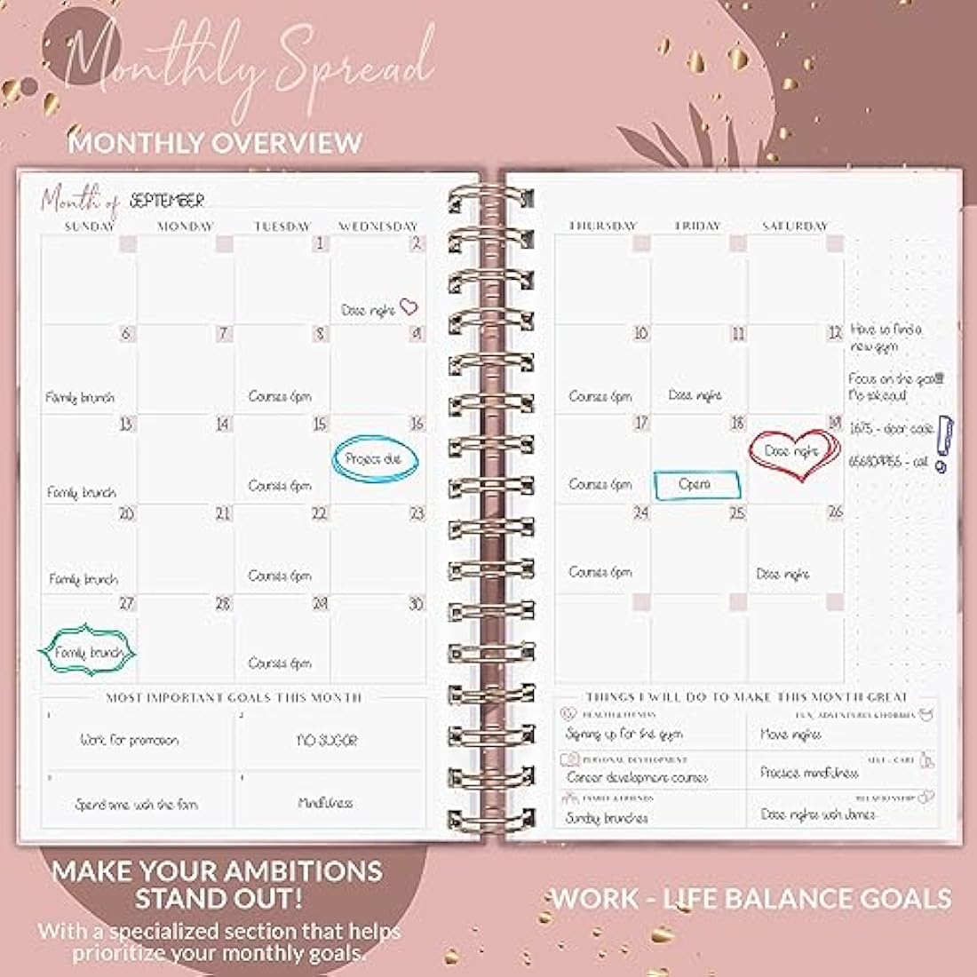 PLANBERRY Undated Weekly Planner & Budget Organizer - Rose Gold Hardcover