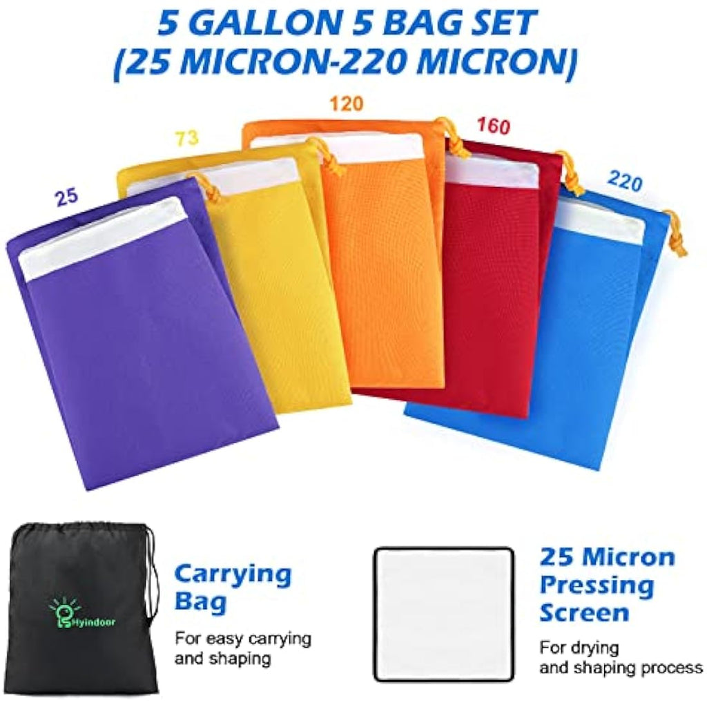 Hyindoor 5 Gallon Herbal Ice Oil Extraction Bubble Bags - 5 Bag Set