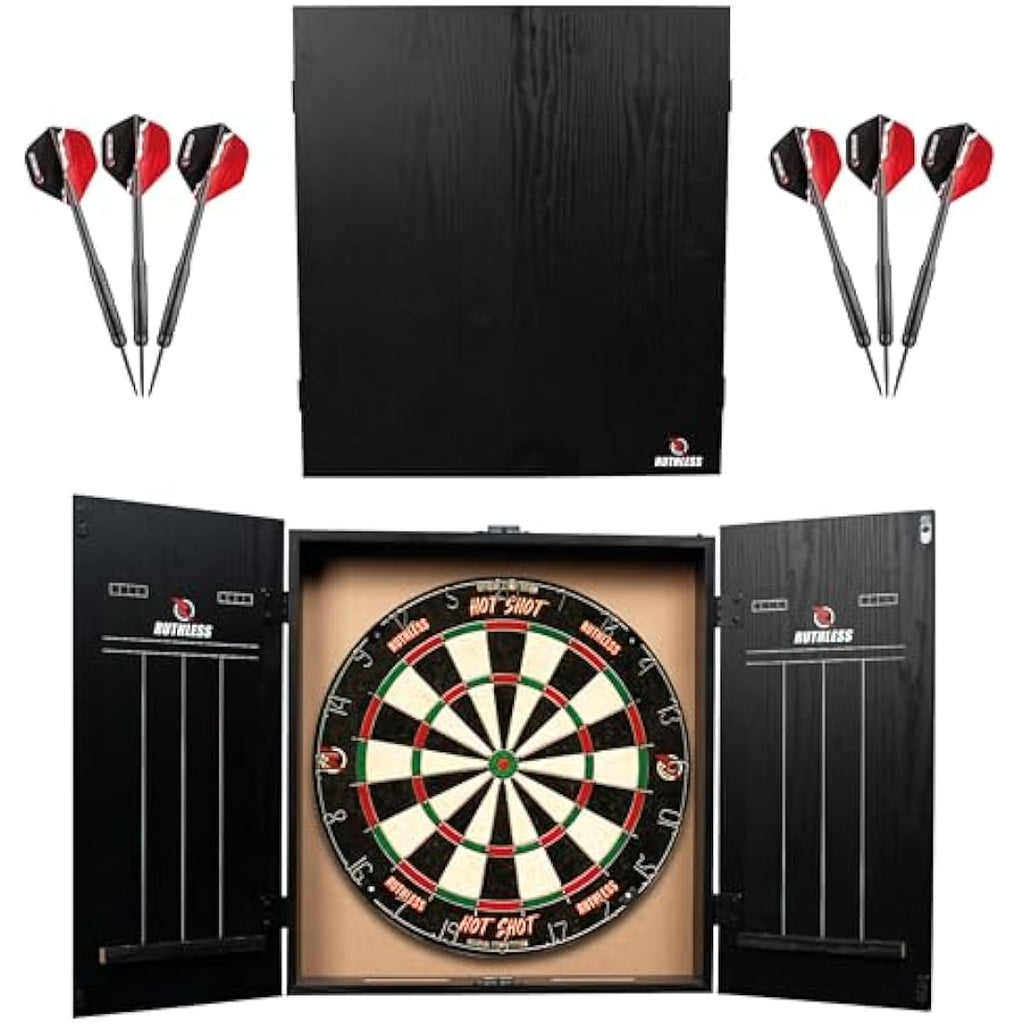 Ruthless Home Darts Centre | Cabinet, Hot Shot Dartboard & 2 Dart Sets
