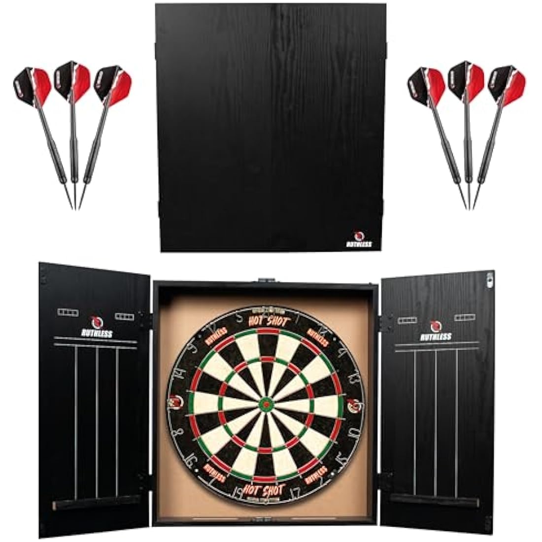 Ruthless Home Darts Centre | Cabinet, Hot Shot Dartboard & 2 Dart Sets