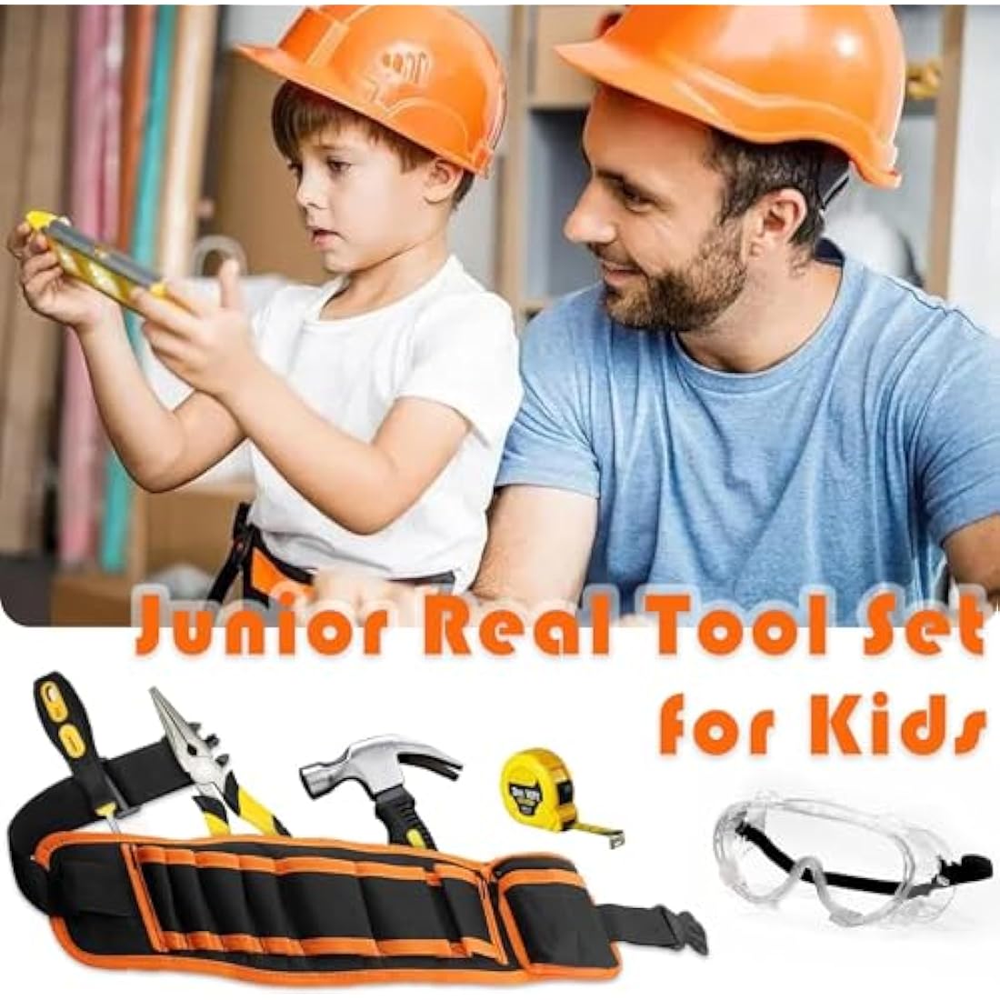 QeeHeng Kids Real Tool Set – 12-Piece DIY Woodworking Kit with Tool Belt