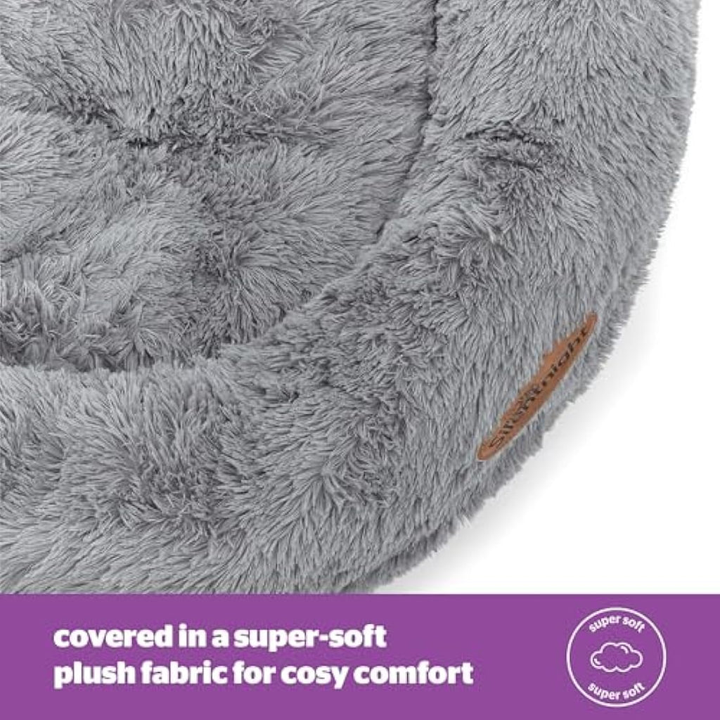 Silentnight Calming Donut Dog Bed – Plush Washable Pet Pillow, Grey, 70cm