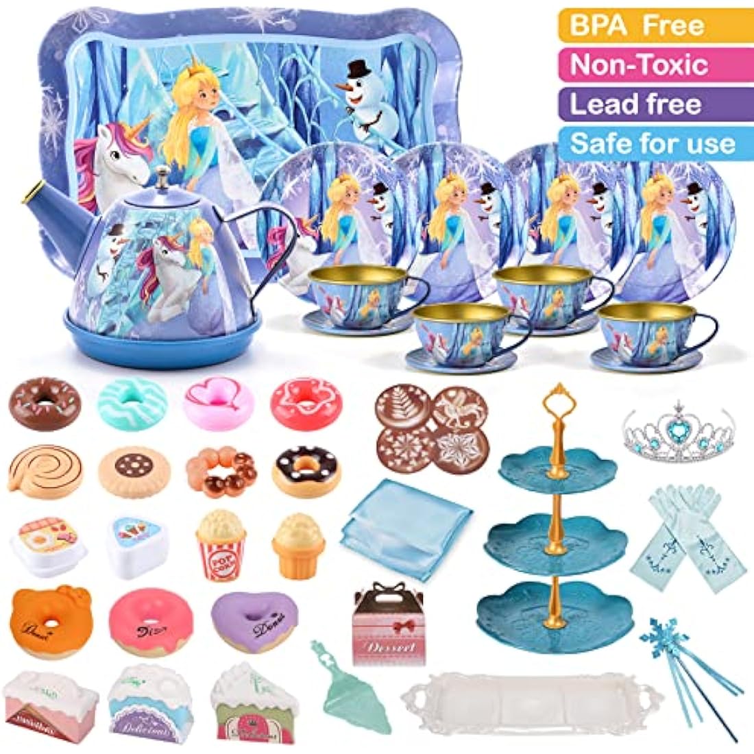 Frozen Princess Tea Set – 49PC Tin Pretend Play Kitchen Toys