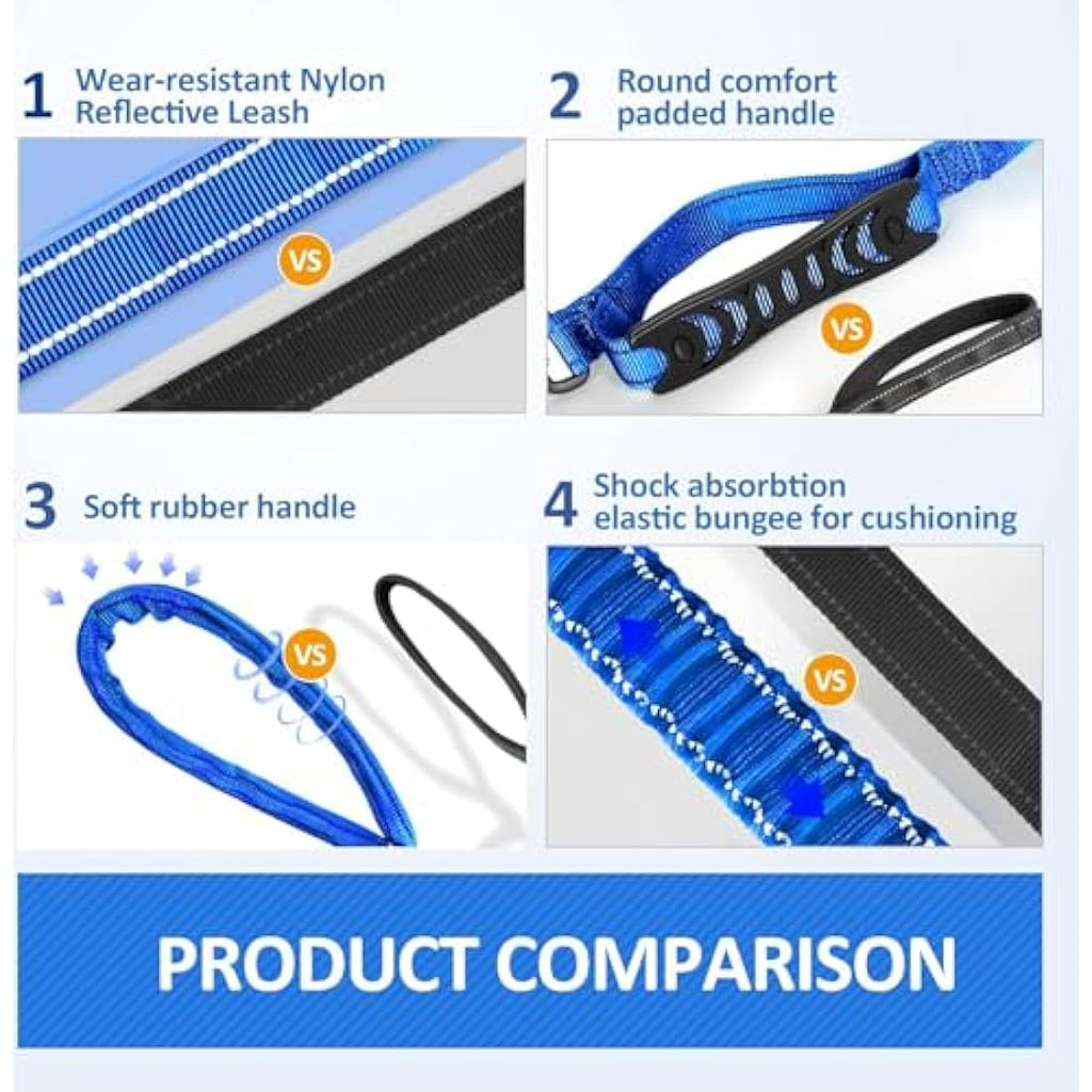 IOKHEIRA Bungee Dog Leash – Anti-Pull Lead with Car Seat Belt Buckle