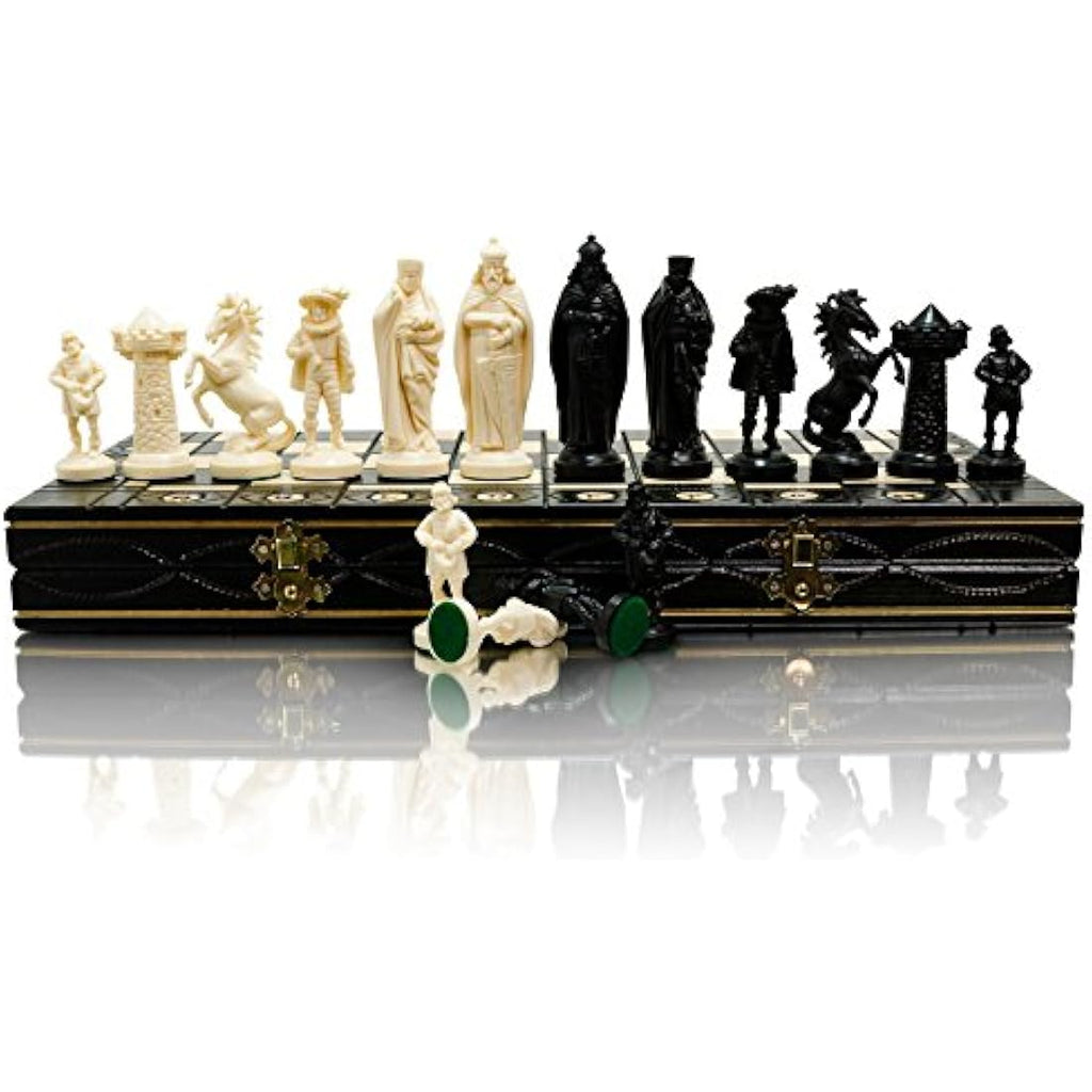 Viking Wooden Chess Set – 16 Inch Weighted Chrome Pieces