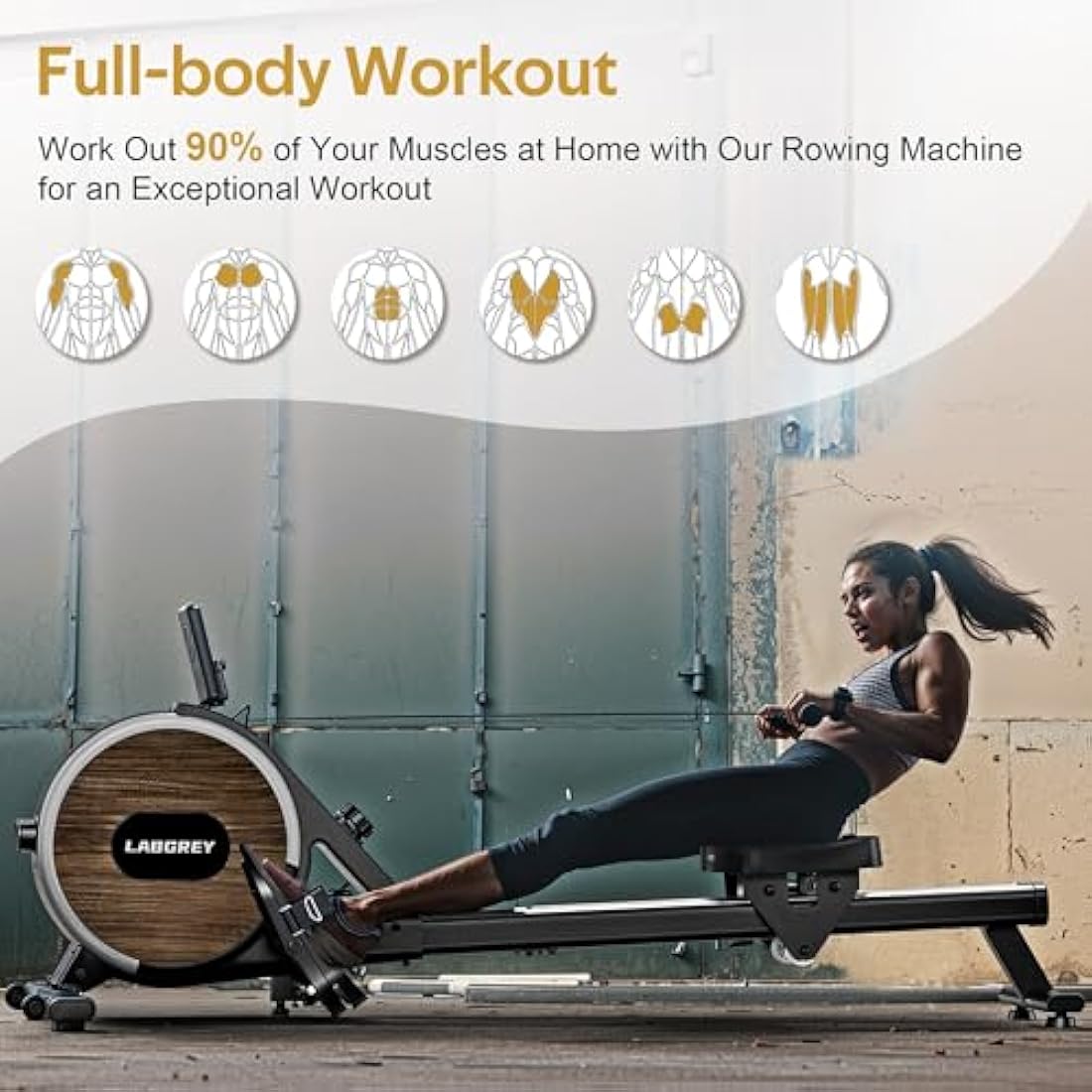 LABGREY Magnetic Rowing Machine | Dual Rail Bluetooth Rower - 350LB