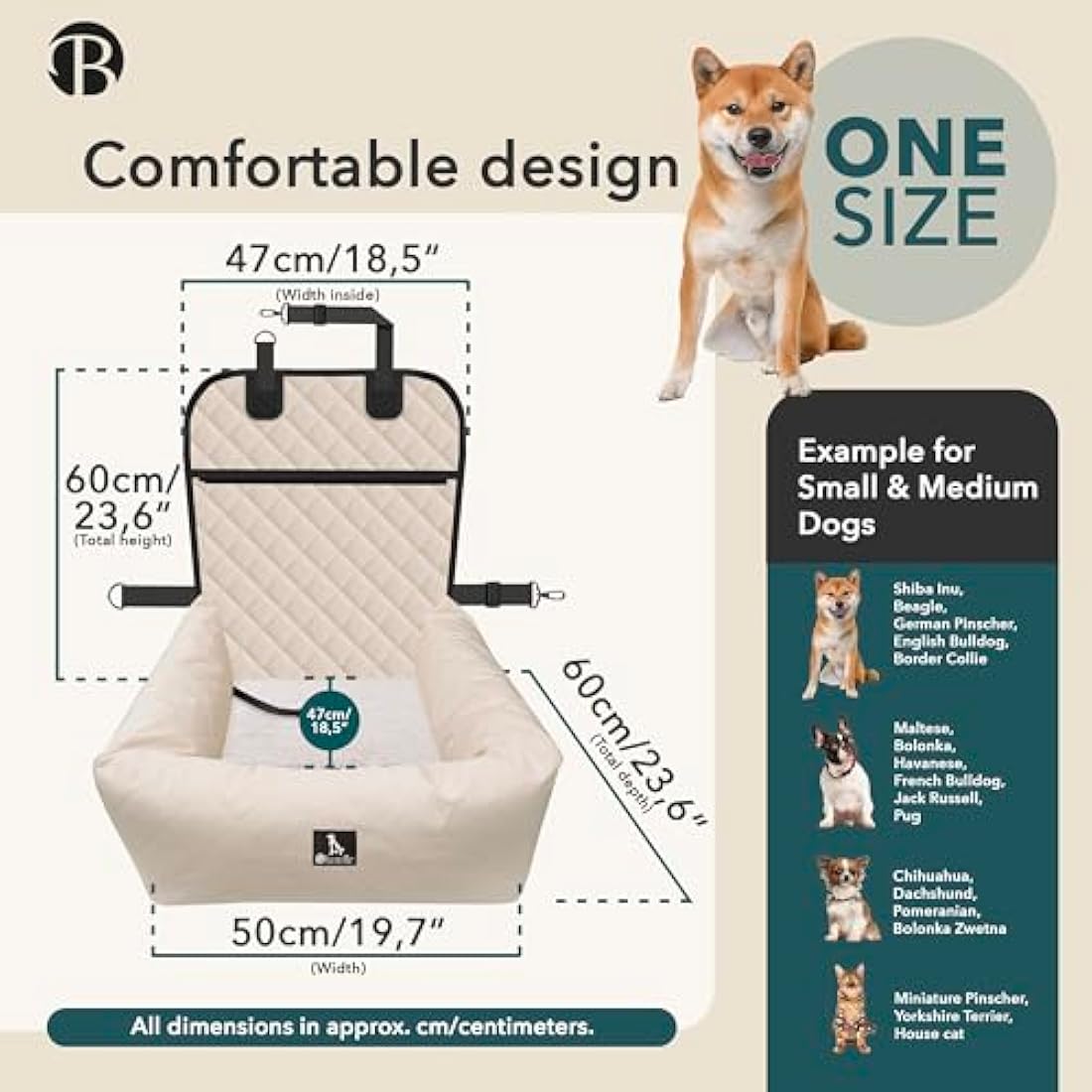 Bluzelle 2-in-1 Dog Car Seat & Travel Bed | Waterproof Oxford - Beige