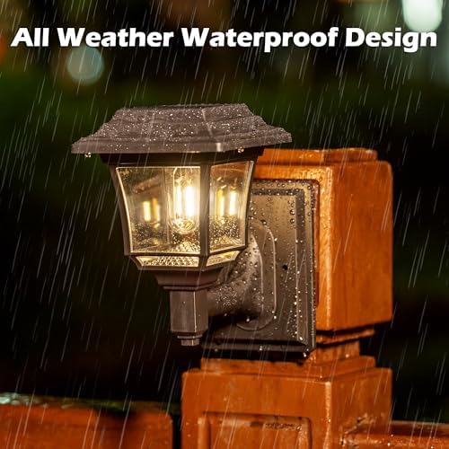 LeiDrail Solar Fence Lights – 4 Pack Waterproof Edison Bulb Outdoor Wall Decor