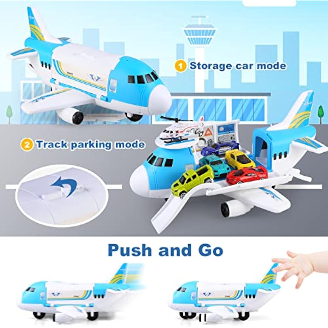 Kramow Transport Airplane Toy Set with 9 Vehicles for Boys and Girls