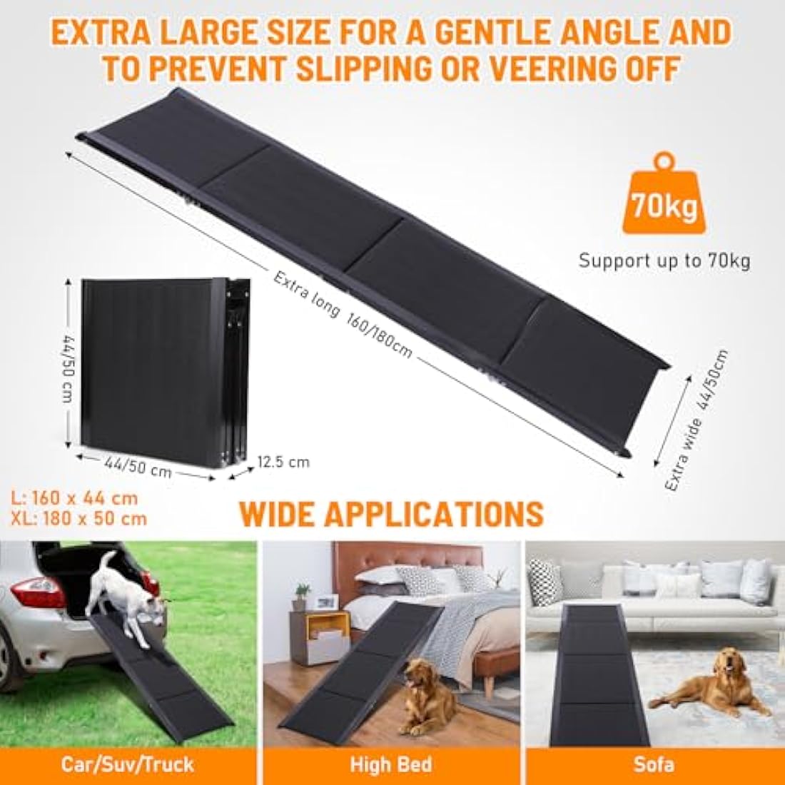 FASNATI Folding Dog Car Ramp | Non-Slip Aluminum Portable Pet Ramp for SUVs