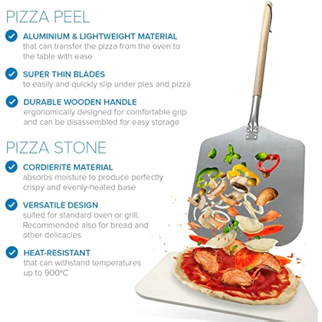 Joeji's Kitchen Pizza Stone and Peel Set – 30x38cm Cordierite for BBQ