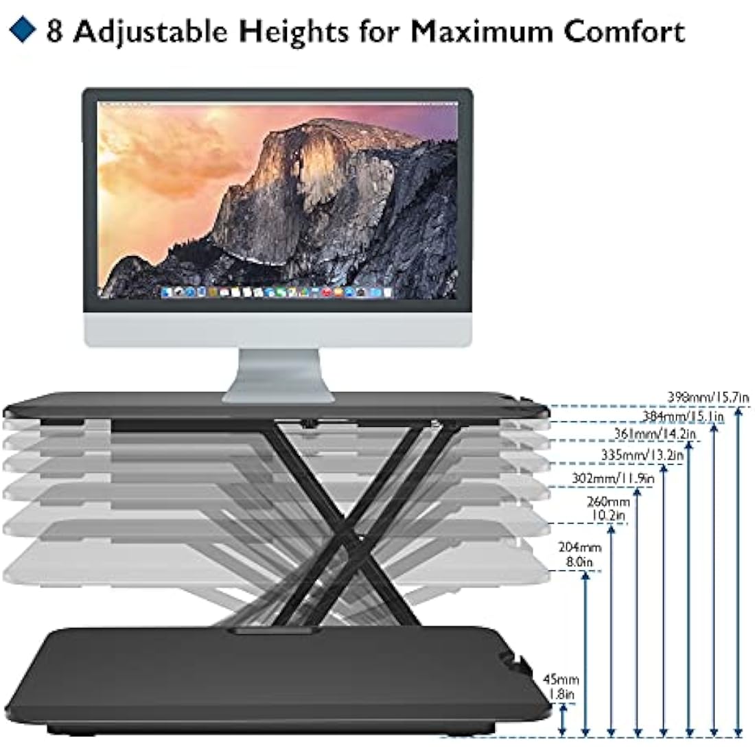 BONTEC Standing Desk Converter | 67x47cm Slim X-Frame Sit Stand Riser