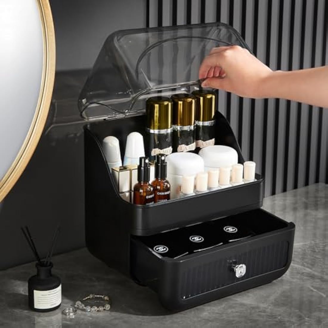 Makeup Organiser – Portable Waterproof Cosmetic Storage, Black
