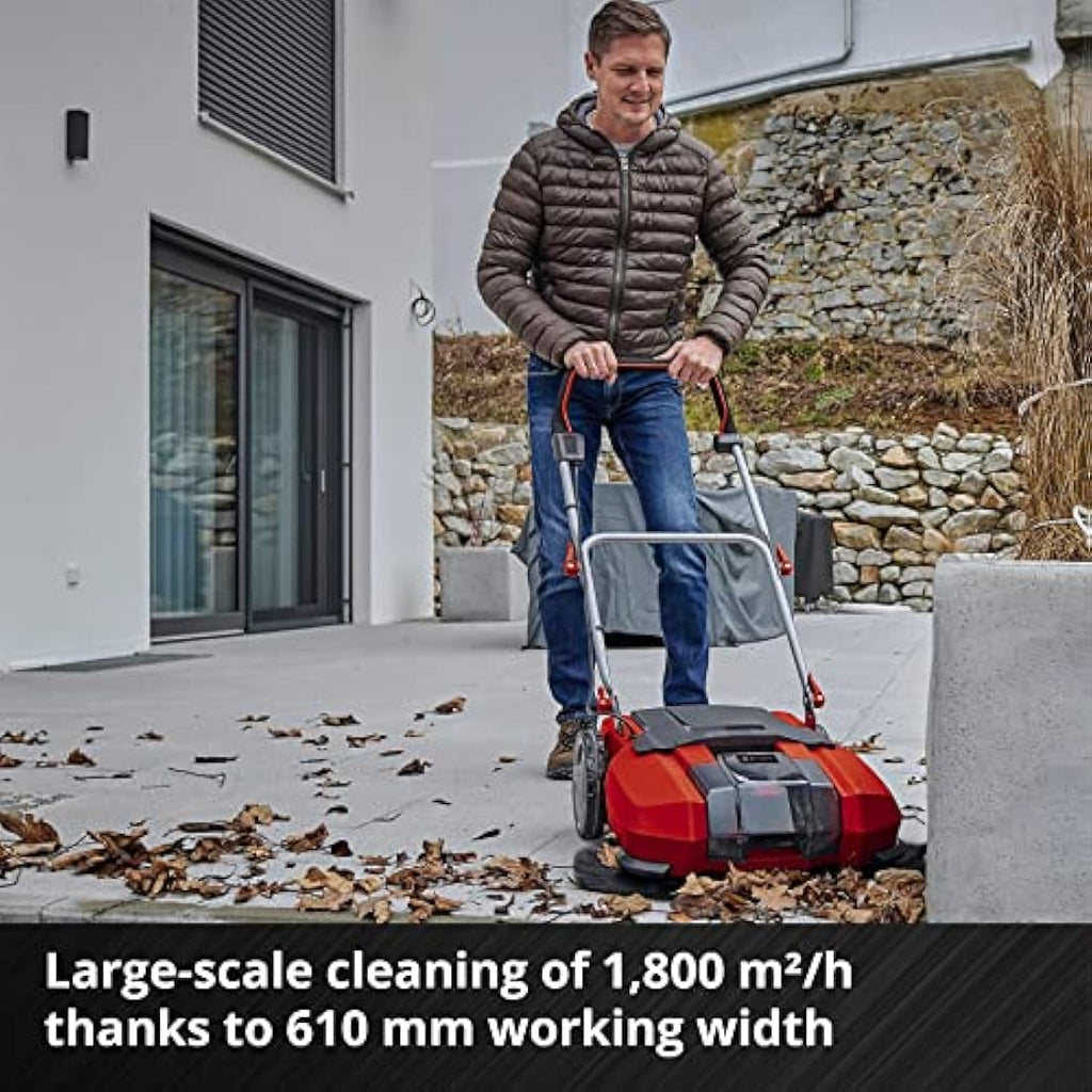 Einhell 18V Cordless Push Sweeper – 610mm Width Debris & Leaf Collector