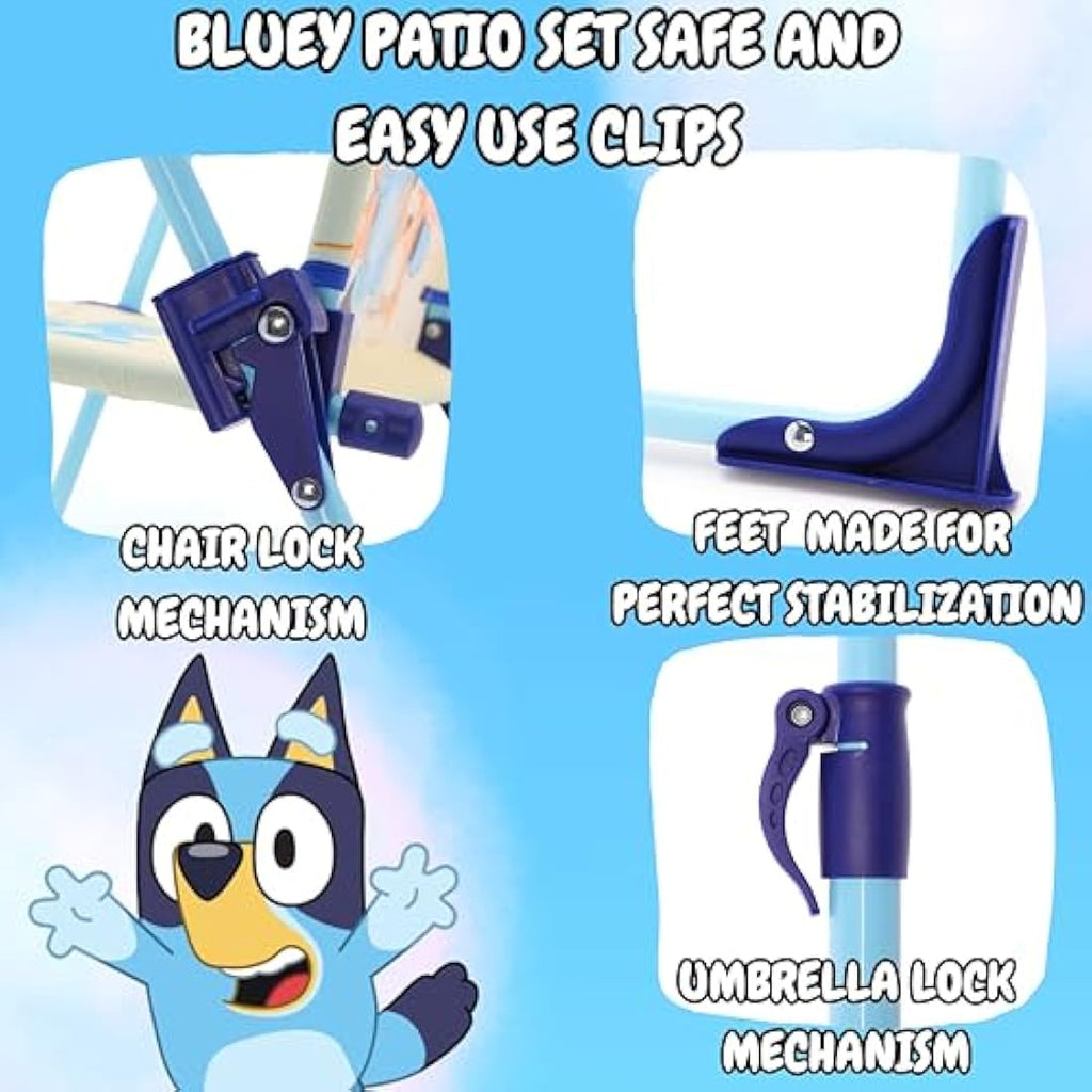 Bluey & Bingo Kids Patio Set | 4-Piece Table, Chairs & Parasol Garden Set