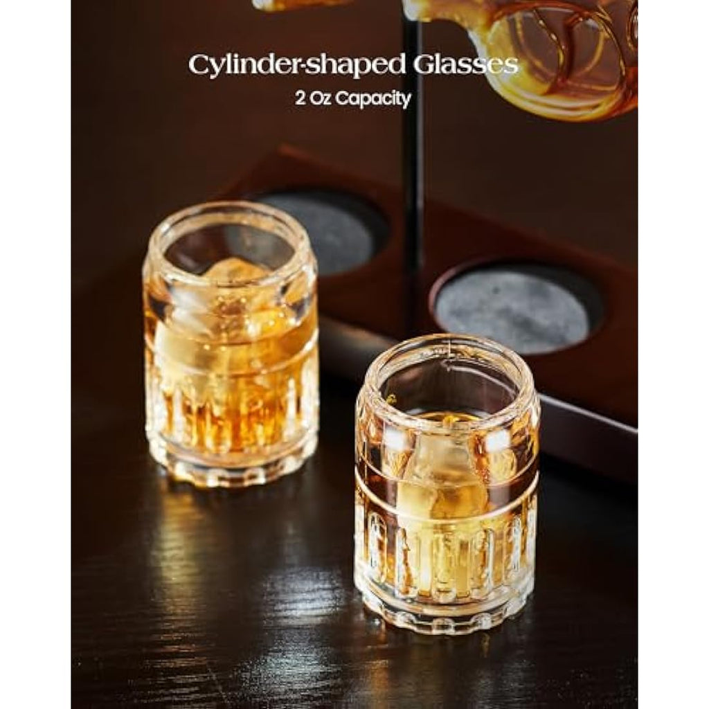 Kollea Gun Whiskey Decanter Set - 9oz Glass Revolver with 2 Shot Glasses