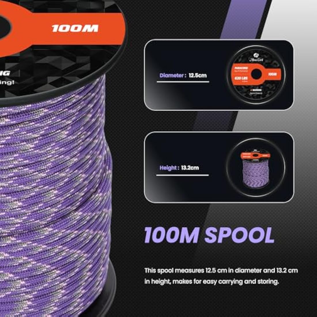 Abma Cord 4mm Type III Nylon Paracord – 9 Strands, 100m, Napa Valley