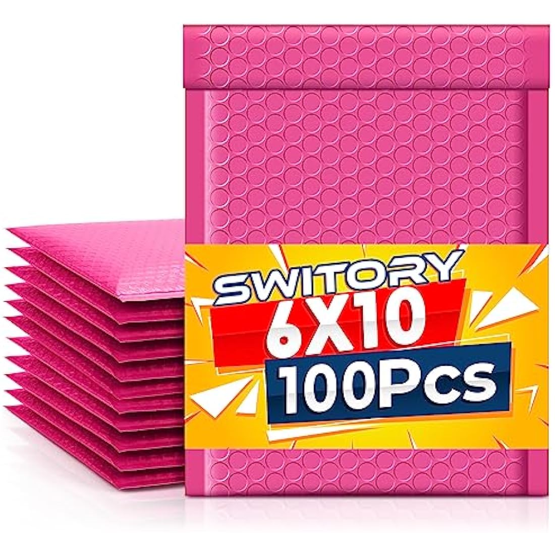 Switory Pink Bubble Mailers – 6x10 Inch Padded Poly Envelopes, 100 Pack