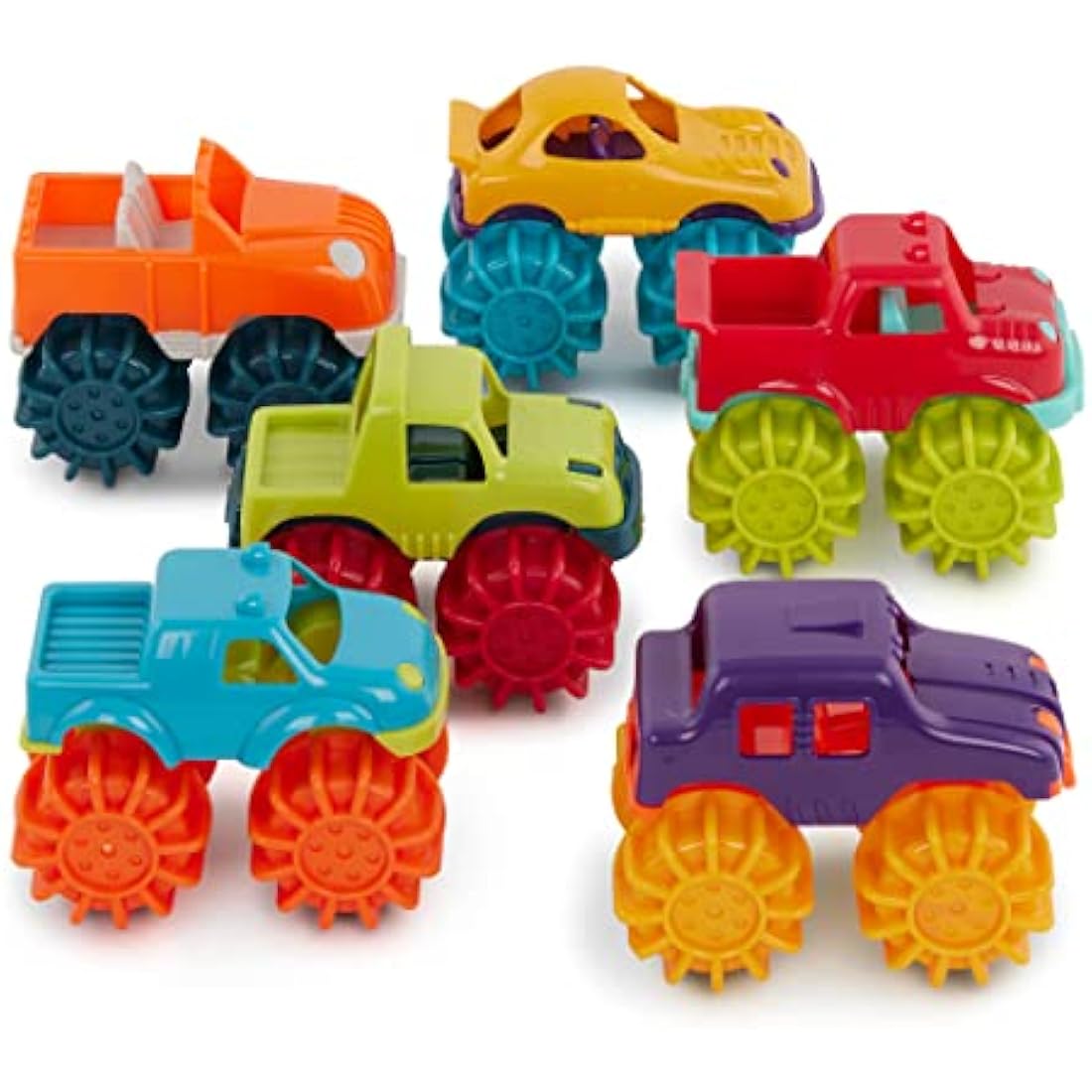 Battat Mini Monster Trucks – 6 Pack Colorful Toddler Toy Cars with Bag