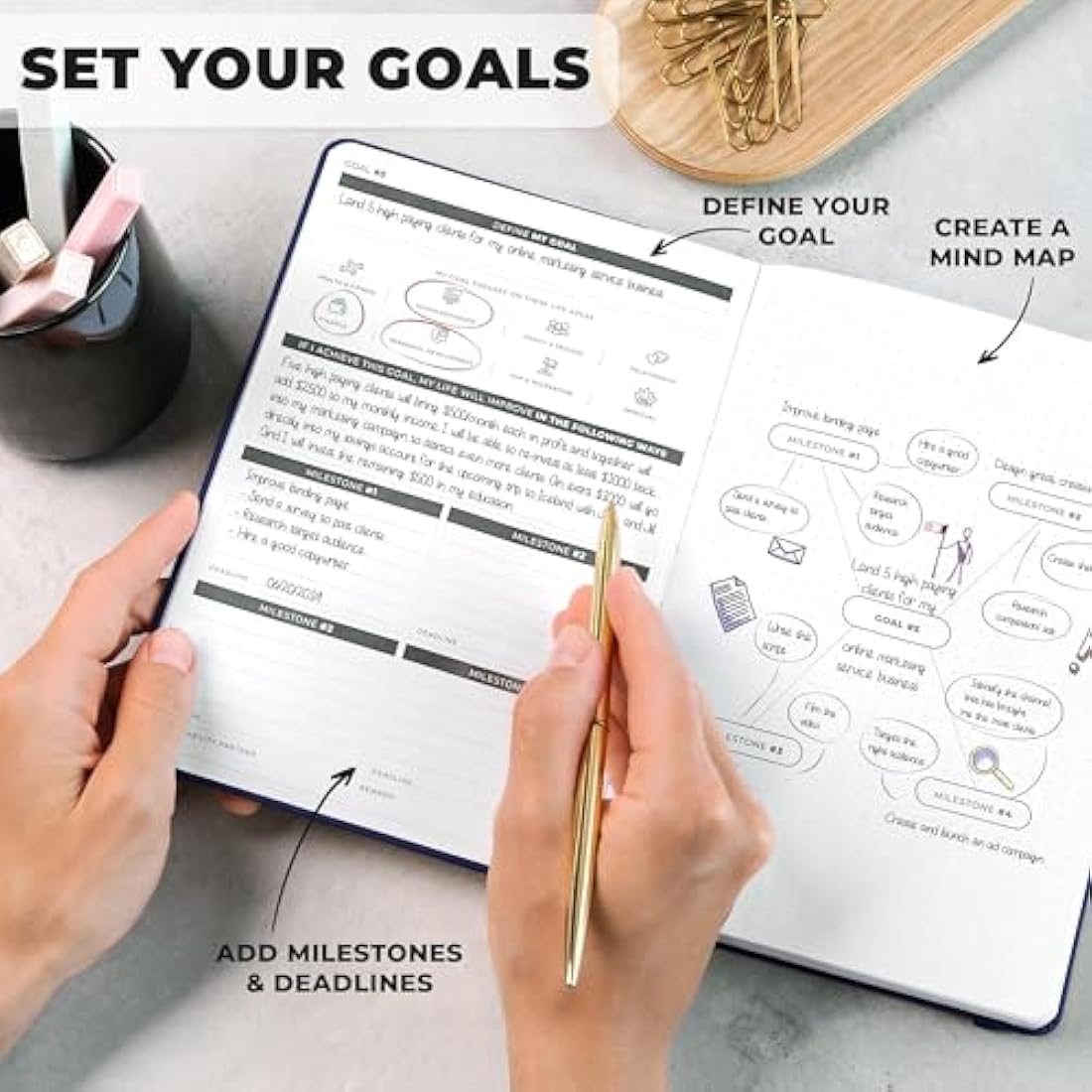Clever Fox Goal Planner – Undated 90-Day Productivity Journal, Navy Blue