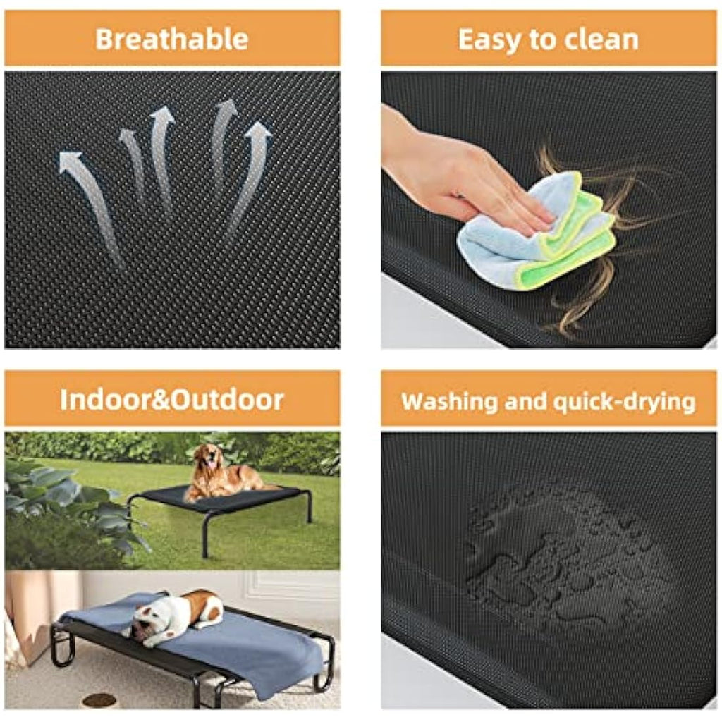 FAYDUDU Elevated Dog Bed – Large Washable Chew Resistant Pet Cot, Black