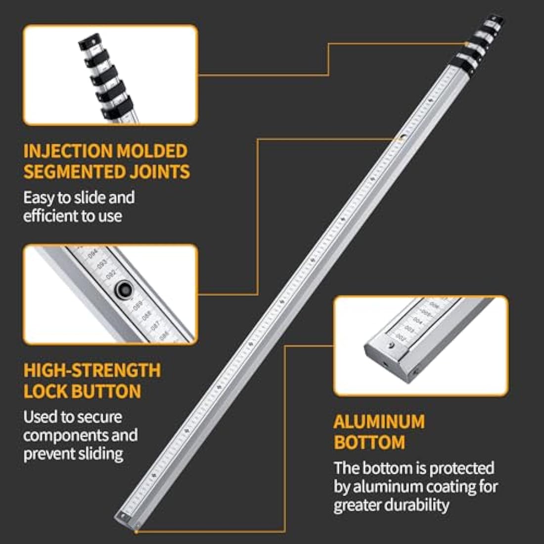 Firecore 5m Telescopic Levelling Staff – Heavy Duty Aluminium Metric Rod
