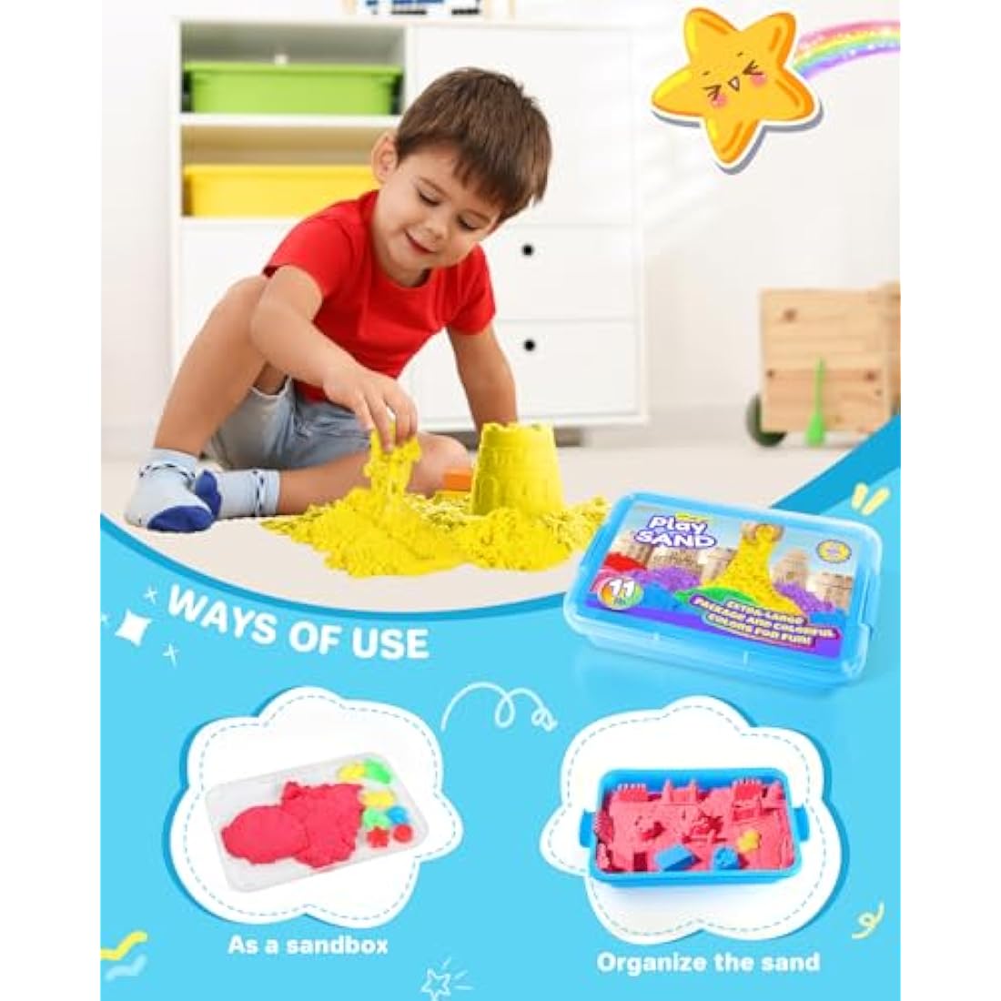 AtMini Play Sand Kit - 5kg Magic Sand with 6 Colors and Sensory Tray