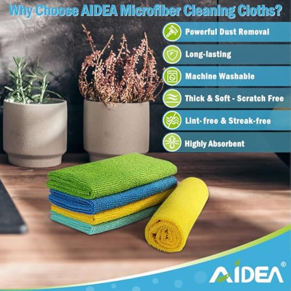 AIDEA Microfibre Cleaning Cloths – 100 Pack Lint-Free Reusable Towels