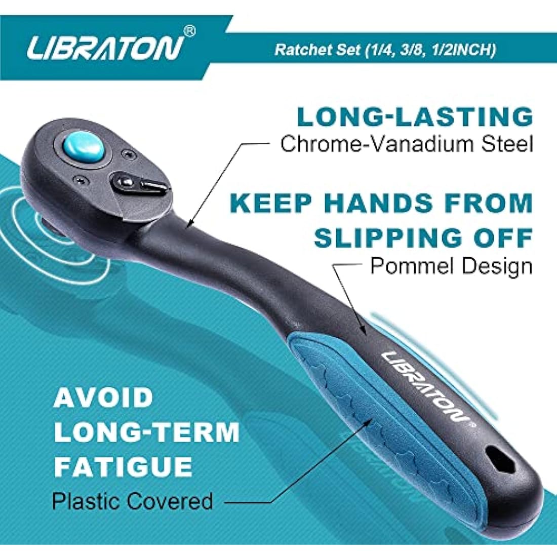 Libraton 3-Piece Ratchet Set | 72-Tooth CR-V Drive Socket Wrenches