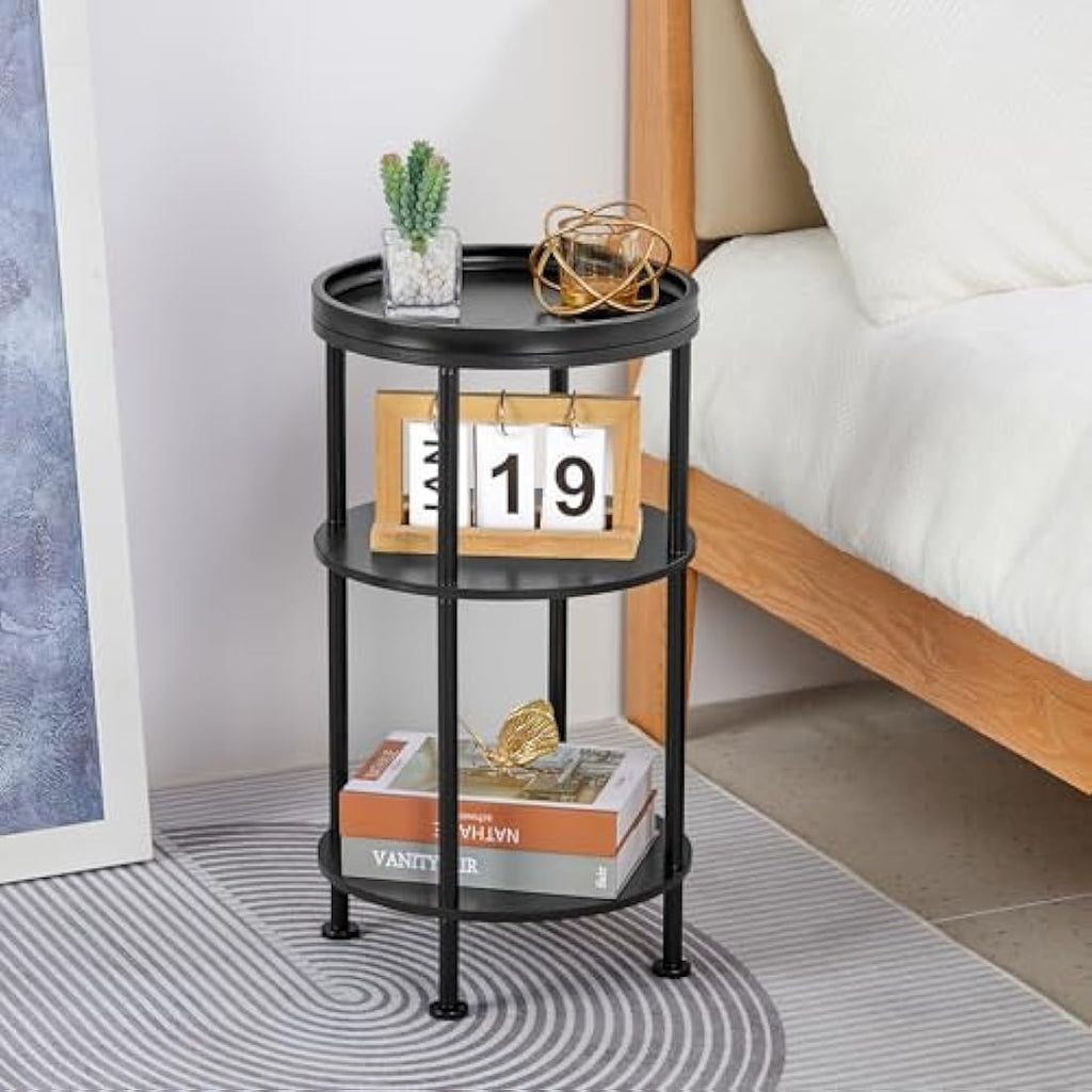 YEAKOO 3-Tier Round End Table – Industrial Metal Side Table for Small Spaces