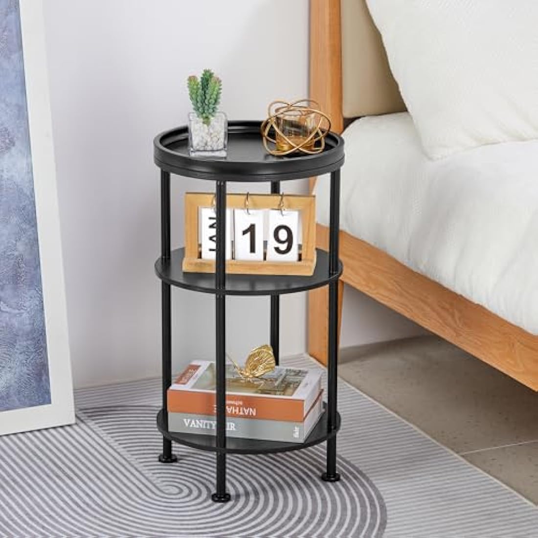 YEAKOO 3-Tier Round End Table – Industrial Metal Side Table for Small Spaces
